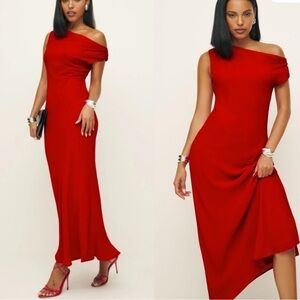 Reformation One Shoulder Red Dress
